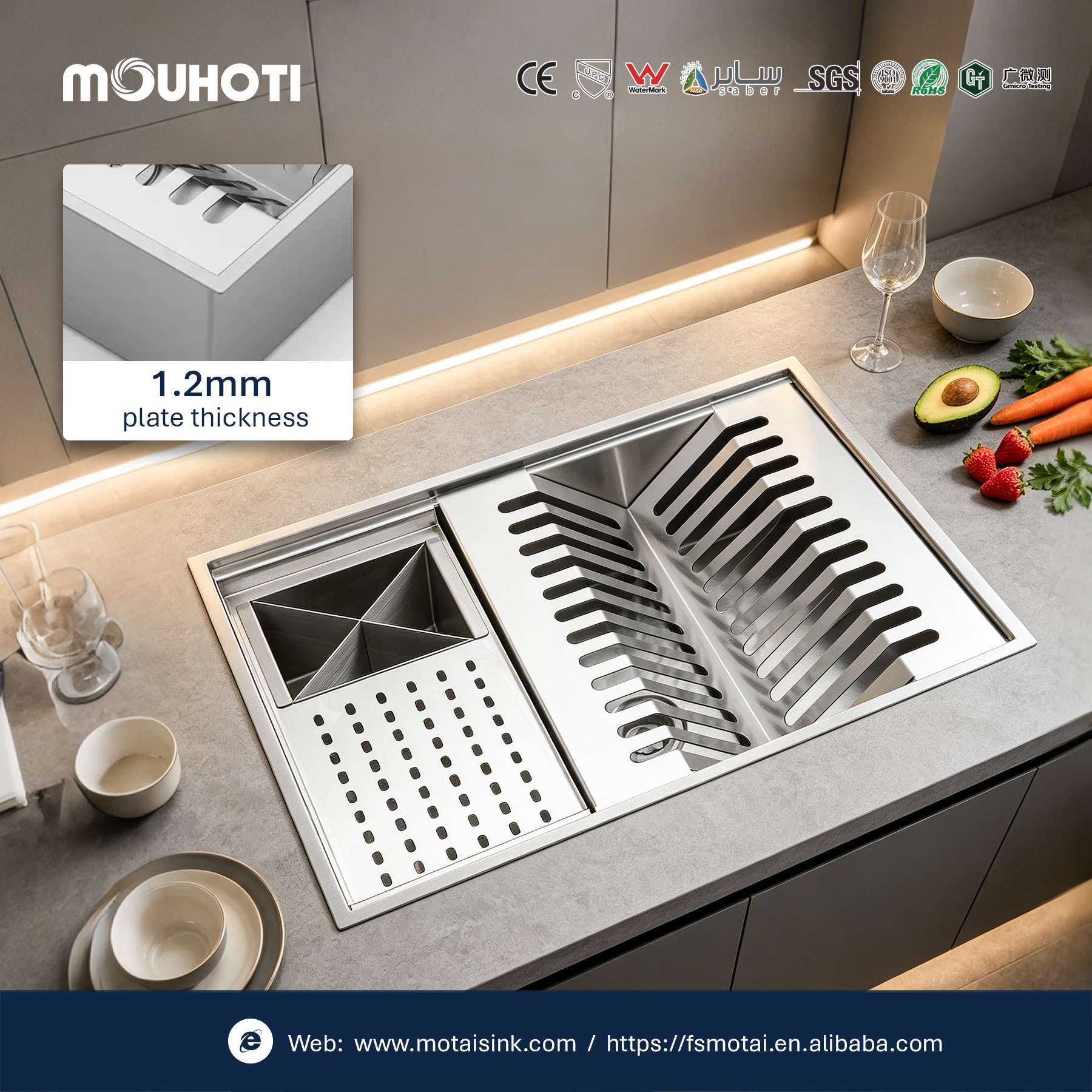 Brazil Hot Sell Undermount Sink With Stainless Drainboard